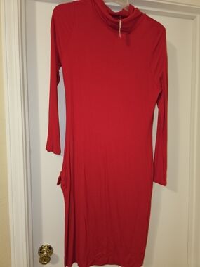Fashion Nova Red Long-Sleeve Turtleneck Midi Dress
